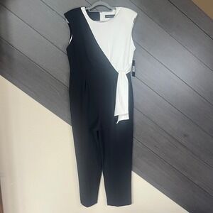 Andrew Marc Women's Black White Sleeveless Colorblock Tie‎ Front Jumpsuit 12 $89